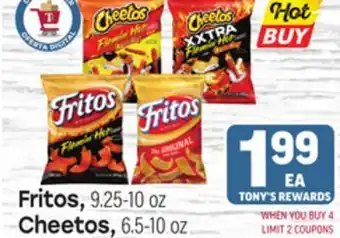Tony’s Fresh Market Fritos, 9.25-10oz, Cheetos, 6.5-10oz offer