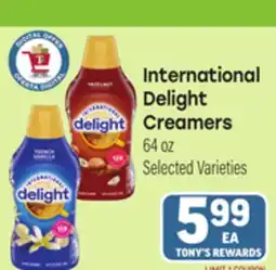 Tony’s Fresh Market International Delight Creamers offer