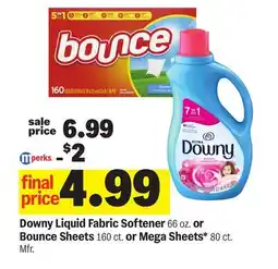 Meijer Downy Liquid Fabric Softener 66 oz. or Bounce Sheets 160 ct. or Mega Sheets* 80 ct offer