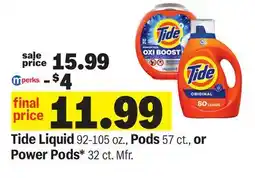 Meijer Tide Liquid 92-105 oz., Pods 57 ct., or Power Pods* 32 ct offer