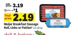 Meijer Meijer Breakfast Sausage Roll, Links or Patties offer