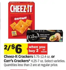 Meijer Cheez-It Crackers 5.75-12.4 oz. or Carr's Crackers 4.25-7 oz offer