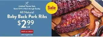 Fresh Thyme All Natural Baby Back Pork Ribs offer