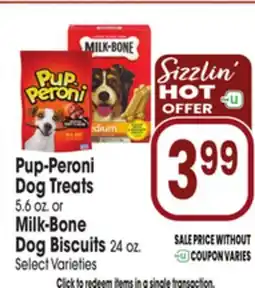 Jewel-Osco Pup-Peroni Dog Treats 5.6 oz. or Milk-Bone Dog Biscuits 24 oz offer