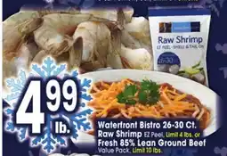 Jewel-Osco Waterfront Bistro 26-30 Ct. Raw Shrimp EZ Peel, Fresh 85% Lean Ground Beef Value Pack offer