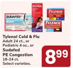 Jewel-Osco Tylenol Cold & Flu Adult 24 ct., or Pediatric 4 oz., or Sudafed PE Congestion 18-24 ct offer