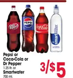 Jewel-Osco Pepsi or Coca-Cola or Dr Pepper 1.25 ltr. or Smartwater 700 ml offer