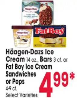Jewel-Osco Häagen-Dazs Ice Cream 14 oz., Bars 3 ct. or Fat Boy Ice Cream Sandwiches or Pops 4-9 ct offer