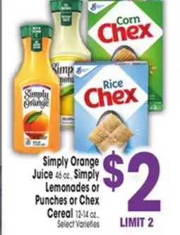 Jewel-Osco Simply Orange Juice 46 oz., 46 oz., Simply Lemonades or Punches or Chex Cereal 12., 12-14 oz offer
