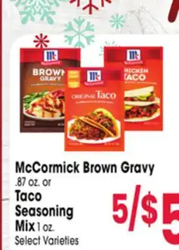 Jewel-Osco McCormick Brown Gravy .87 oz. or Taco Seasoning Mix 1 oz offer