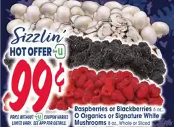 Jewel-Osco Raspberries or Blackberries 6 oz., O Organics or Signature White Mushrooms 8 oz., Whole or Sliced offer