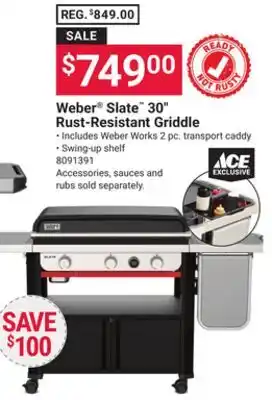 Ace Hardware Weber Slate 30 Rust-Resistant Griddle offer