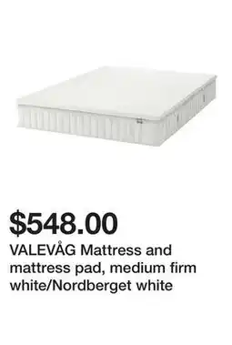 Ikea VALEVÅG Mattress and mattress pad, medium firm white/Nordberget white offer