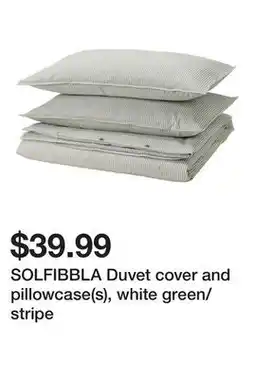 Ikea SOLFIBBLA Duvet cover and pillowcase(s), white green/stripe offer