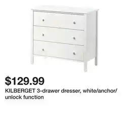 Ikea KILBERGET 3-drawer dresser, white/anchor/unlock function offer