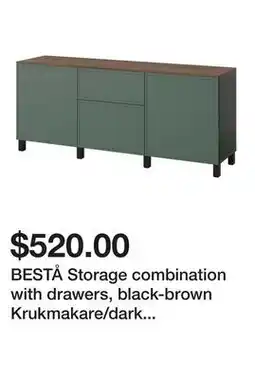 Ikea BESTÅ Storage combination with drawers, black-brown Krukmakare/dark gray-green walnut effect offer