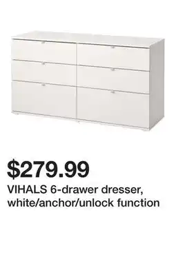 Ikea VIHALS 6-drawer dresser, white/anchor/unlock function offer
