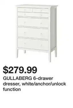 Ikea GULLABERG 6-drawer dresser, white/anchor/unlock function offer
