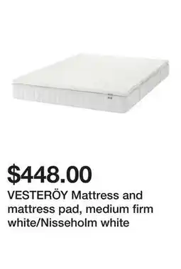 Ikea VESTERÖY Mattress and mattress pad, medium firm white/Nisseholm white offer