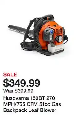 Tractor Supply Company Husqvarna 150BT 270 MPH/765 CFM 51cc Gas Backpack Leaf Blower offer