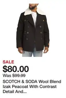 Marshalls SCOTCH & SODA Wool Blend Izak Peacoat With Contrast Detail And Removable Collar offer