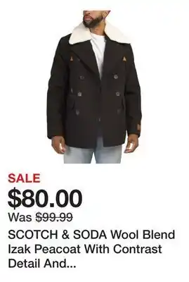 Marshalls SCOTCH & SODA Wool Blend Izak Peacoat With Contrast Detail And Removable Collar offer