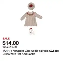 Marshalls TAHARI Newborn Girls Apple Fair Isle Sweater Dress With Hat And Socks offer