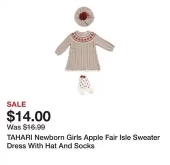 Marshalls TAHARI Newborn Girls Apple Fair Isle Sweater Dress With Hat And Socks offer