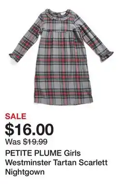 Marshalls PETITE PLUME Girls Westminster Tartan Scarlett Nightgown offer