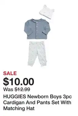 Marshalls HUGGIES Newborn Boys 3pc Cardigan And Pants Set With Matching Hat offer