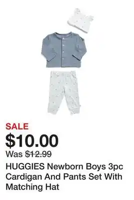 Marshalls HUGGIES Newborn Boys 3pc Cardigan And Pants Set With Matching Hat offer