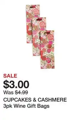 Marshalls CUPCAKES & CASHMERE 3pk Wine Gift Bags offer