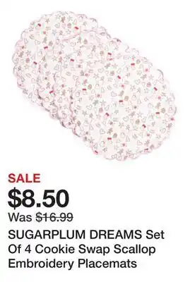 Marshalls SUGARPLUM DREAMS Set Of 4 Cookie Swap Scallop Embroidery Placemats offer