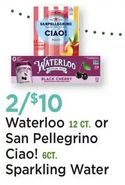 Heinen's Waterloo 12 CT. or San Pellegrino Ciao! 6CT. Sparkling Water offer