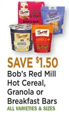 Heinen's Bob's Red Mill Hot Cereal, Granola or Breakfast Bars offer
