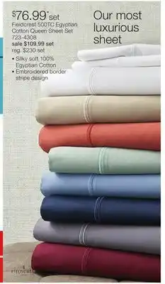 JC Penney Fieldcrest 500TC Egyptian Cotton Queen Sheet Set offer