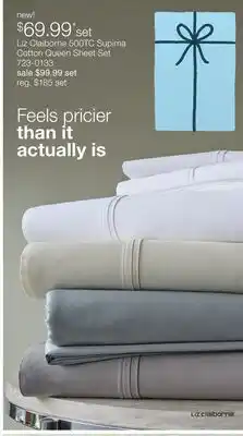 JC Penney Liz Claiborne 500TC Supima Cotton Queen Sheet Set offer