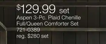 JC Penney Aspen 3-Pc. Plaid Chenille Full/Queen Comforter Set offer