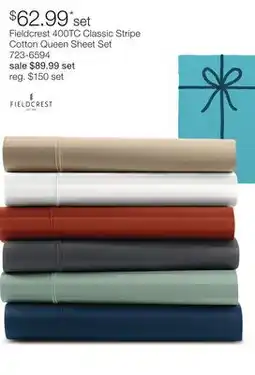 JC Penney Fieldcrest 400TC Classic Stripe Cotton Queen Sheet Set offer