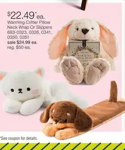 JC Penney Warming Critter Pillow Neck Wrap Or Slippers offer