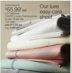 JC Penney Liz Claiborne 1000TC Luxury Performance Queen Sheet Set offer