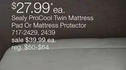 JC Penney Sealy ProCool Twin Mattress Pad Or Mattress Protector offer