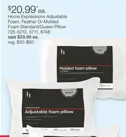 JC Penney Home Expressions Adjustable Foam, Feather Or Molded Foam Standard/Queen Pillow offer
