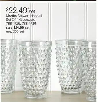 JC Penney Martha Stewart Hobnail Set Of 4 Glassware offer