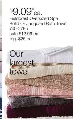 JC Penney Fieldcrest Oversized Spa Solid Or Jacquard Bath Towel offer