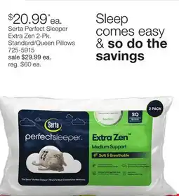 JC Penney Serta Perfect Sleeper Extra Zen 2-Pk. Standard/Queen Pillows offer