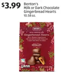 Aldi Benton's Milk or Dark Chocolate Gingerbread Hearts offer