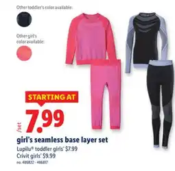 Lidl girl's seamless base layer set offer
