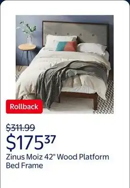 Walmart Zinus Moiz 42 Wood Platform Bed Frame with Adjustable Upholstered Headboard, Queen offer