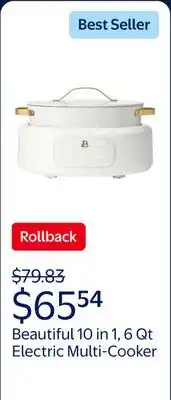 Walmart Beautiful 10 in 1, 6 Qt Electric Multi-Cooker, White Icing by Drew Barrymore offer